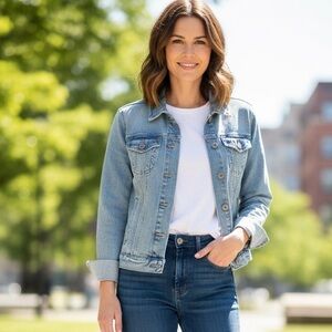 LOFT Women's Classic Denim Trucker Jacket- size xs